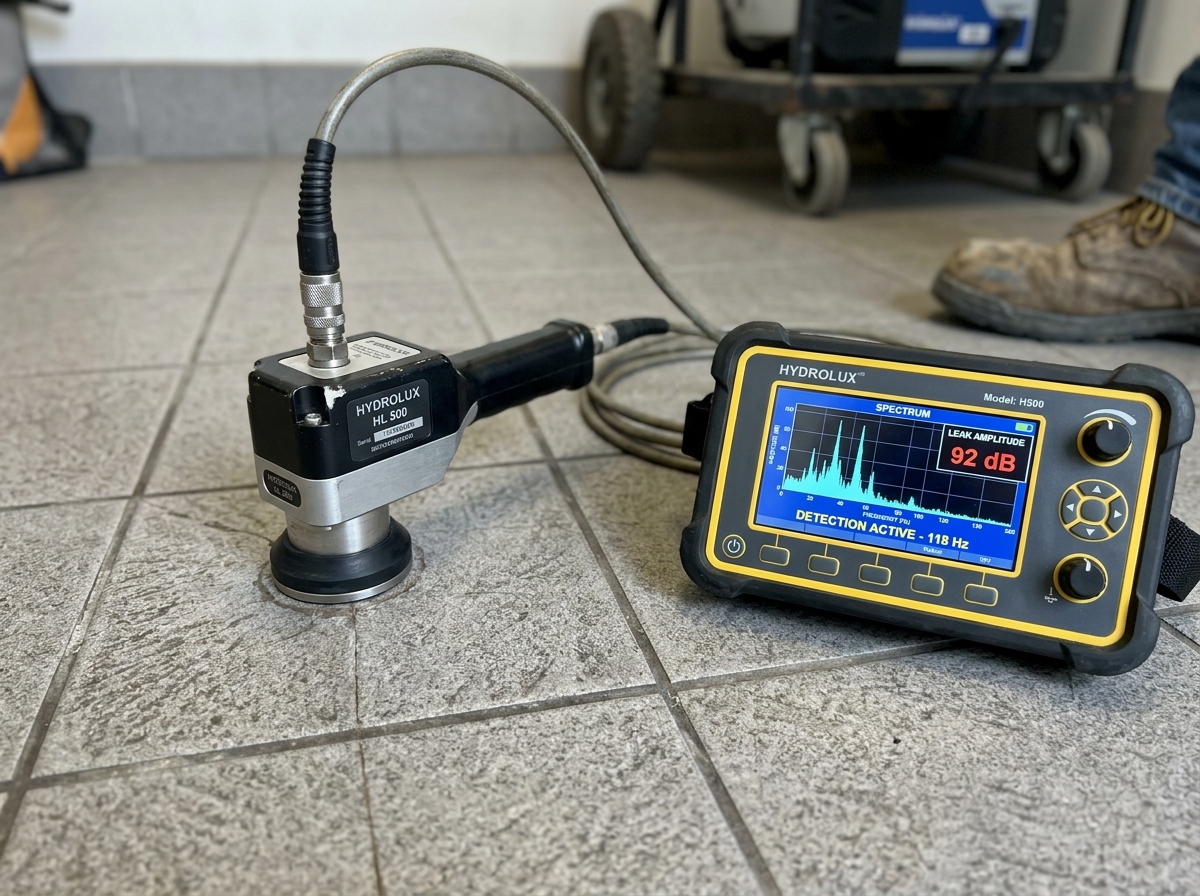 Acoustic ground microphone sensor on tile flooring with digital frequency amplifier